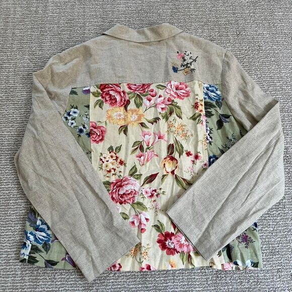 Vintage linen beaded floral boho western coastal cowgirl summer button up top - Picture 6 of 8